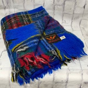 Vintage Creagaran Throw Blanket Mohair/Wool/Nylon Blend Fringed Tartan Plaid